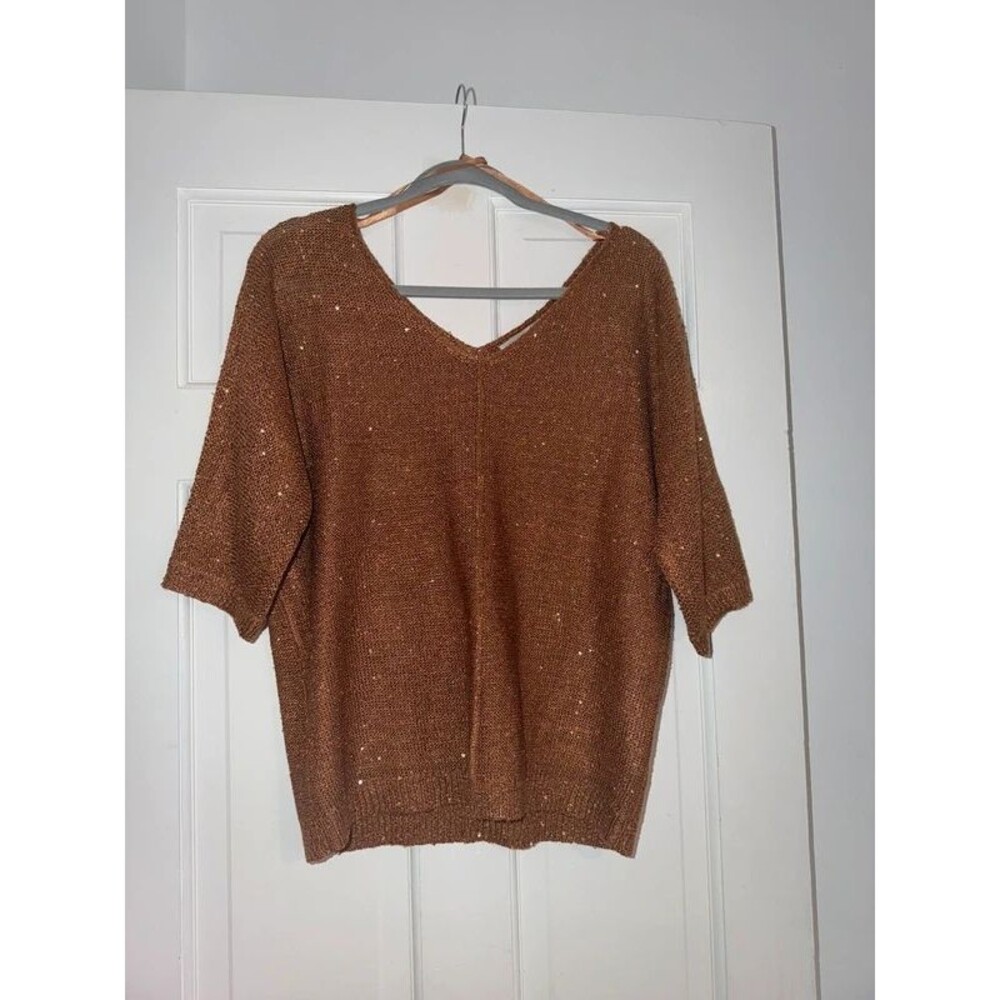 bronze sparkle quarter sleeve top